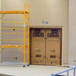 Door covered with a protective sheet from 1-2-3 Door Shield