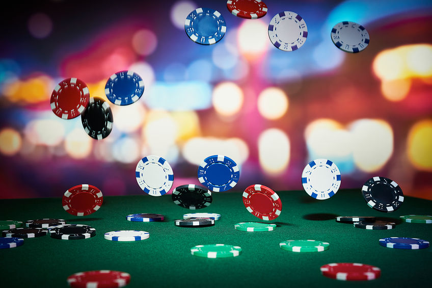 Poker chips on a casino table