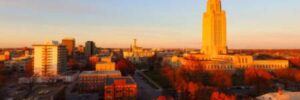 An aerial view of Lincoln, Nebraska