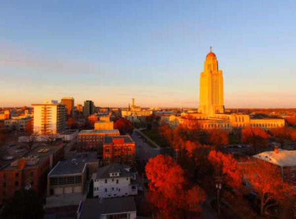 An aerial view of Lincoln, Nebraska